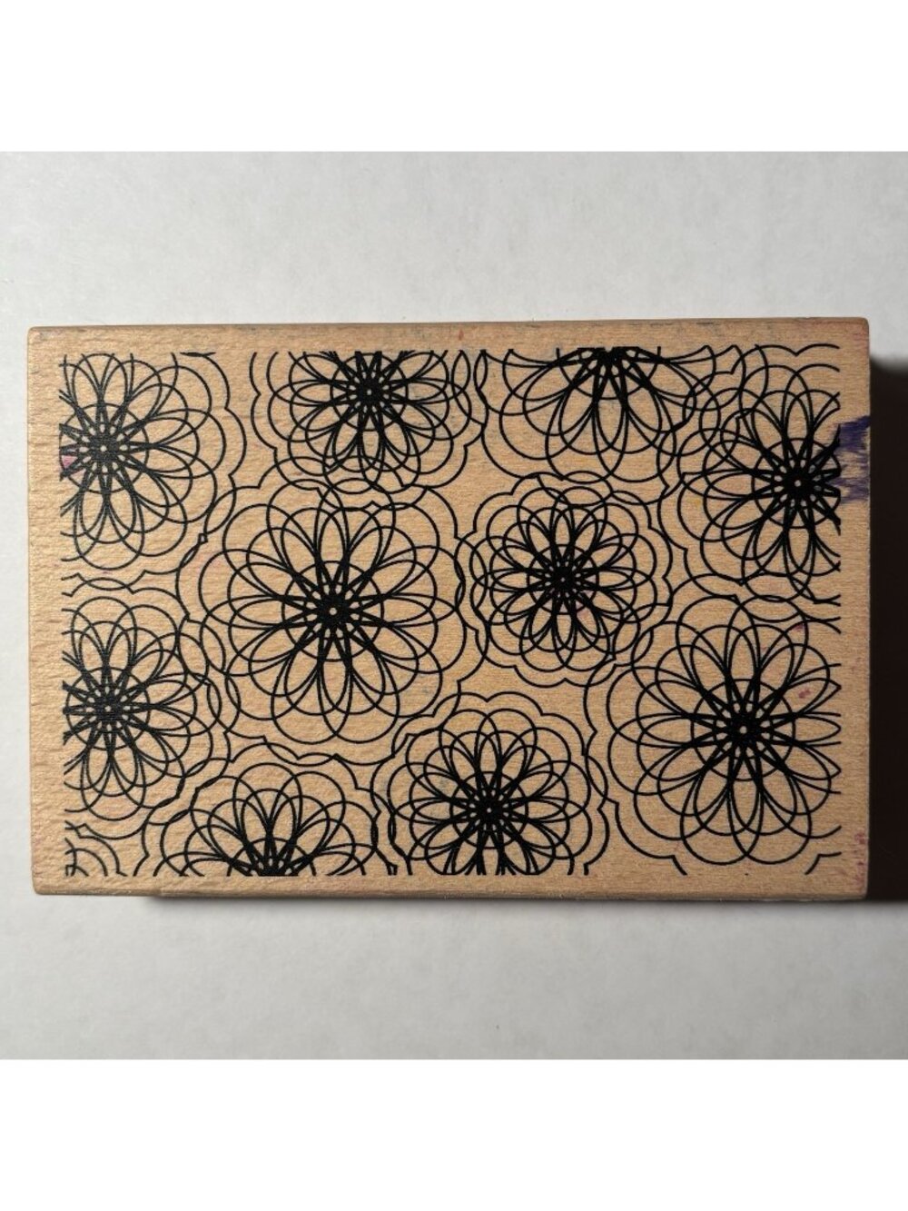 Hampton Art Ditto Wood Mounted Rubber Stamp Spirograph Style Floral Flower Art